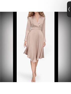 Donna Karan Taupe Wrap Midi Dress